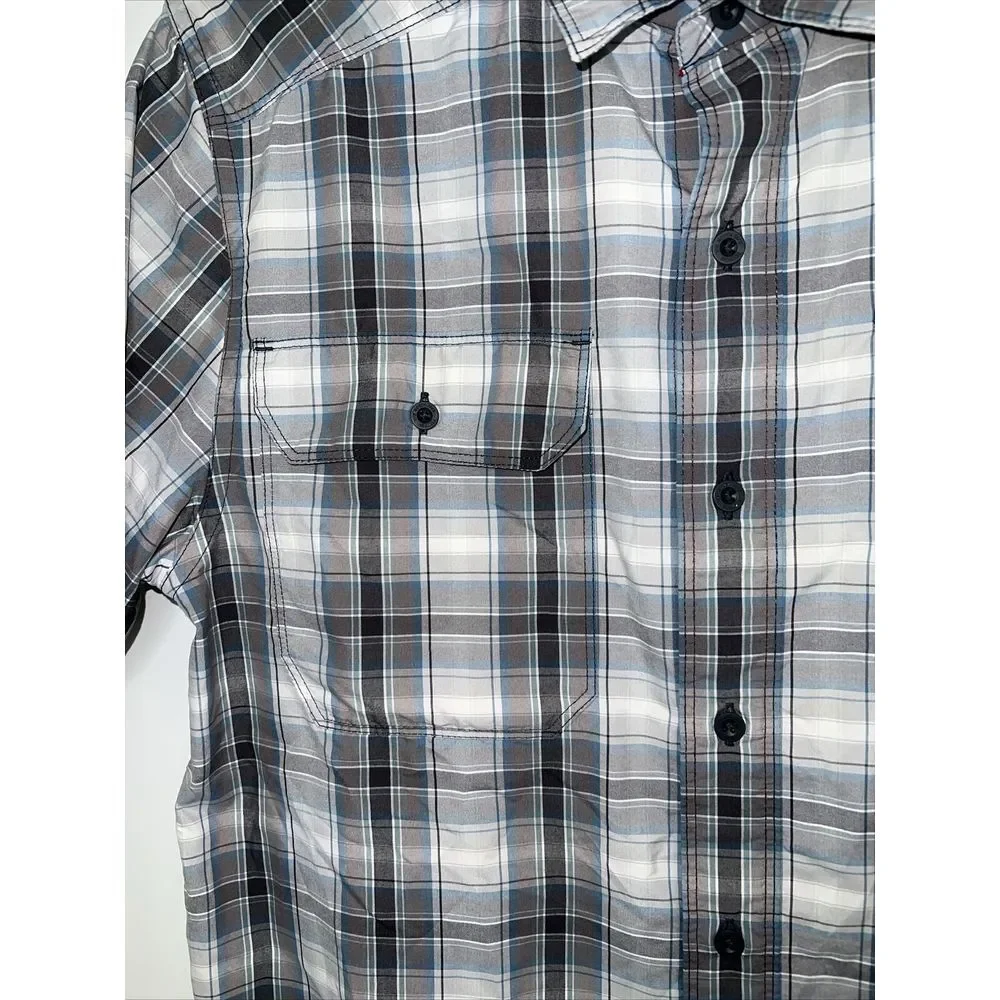 The North Face Shirt Pine Knot Woven Mens‎ Size  S Gray Blue Plaid Short Sleeve